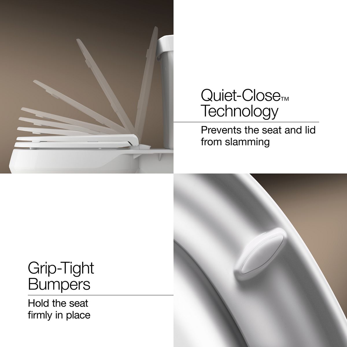 KOHLER K-36593-CP Covert ReadyLatch® Quiet-Close™ Elongated Toilet Seat, White - Detail image of a product feature
