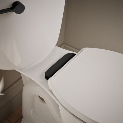 KOHLER K-36594-BL Covert ReadyLatch® Quiet-Close™ Round-front Toilet Seat, White - Shows close up detail of product in room