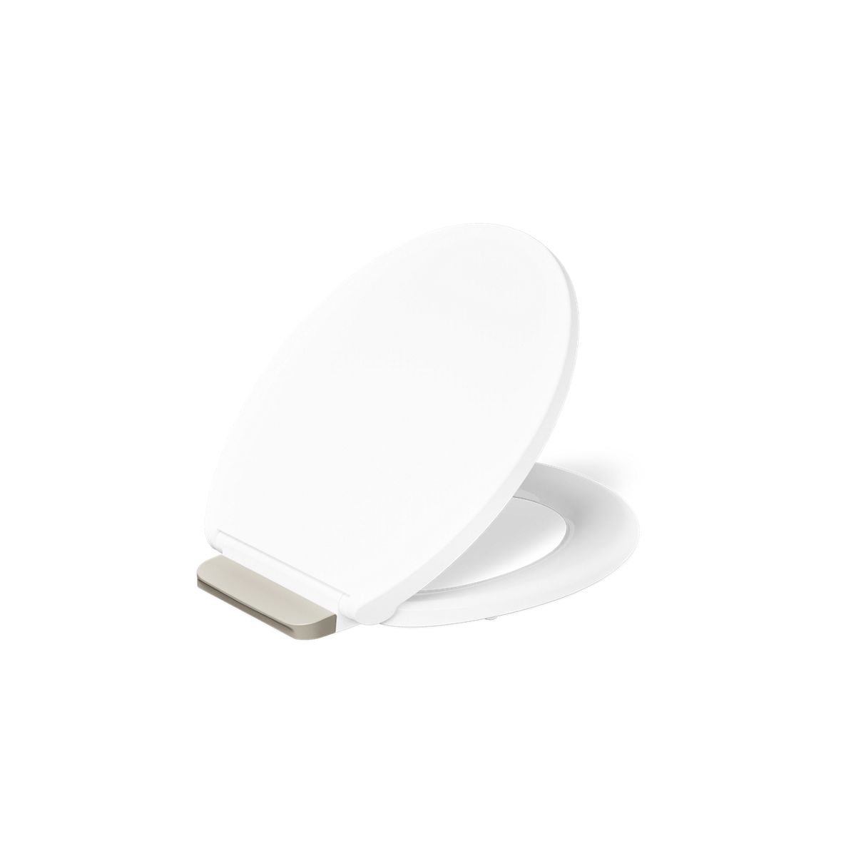 KOHLER K-36594-BN Covert ReadyLatch® Quiet-Close™ Round-front Toilet Seat, White - 3/4 view of product