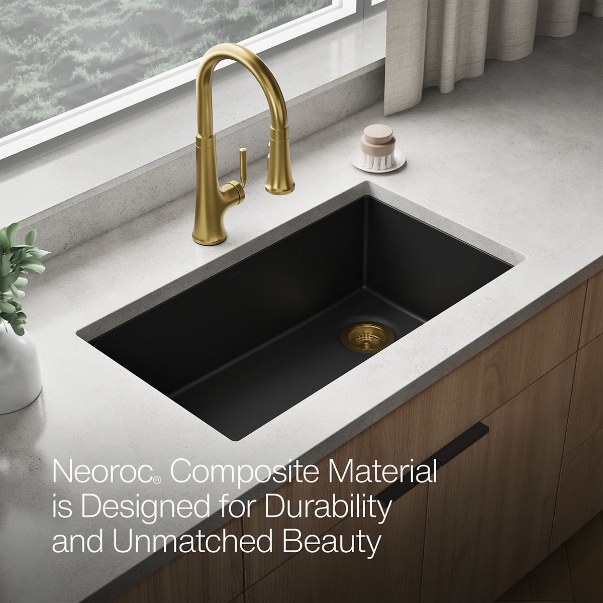 KOHLER K-36747 Billings 32-1/2" Undermount Single-bowl Kitchen Sink, Matte Black - Detail image of a product feature