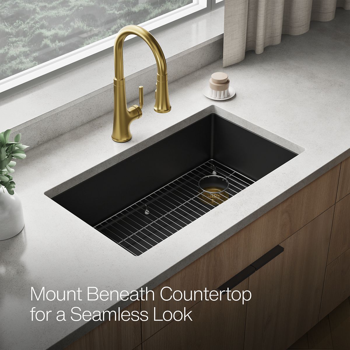 KOHLER K-36747 Billings 32-1/2" Undermount Single-bowl Kitchen Sink, Matte Black - image focused on single product story
