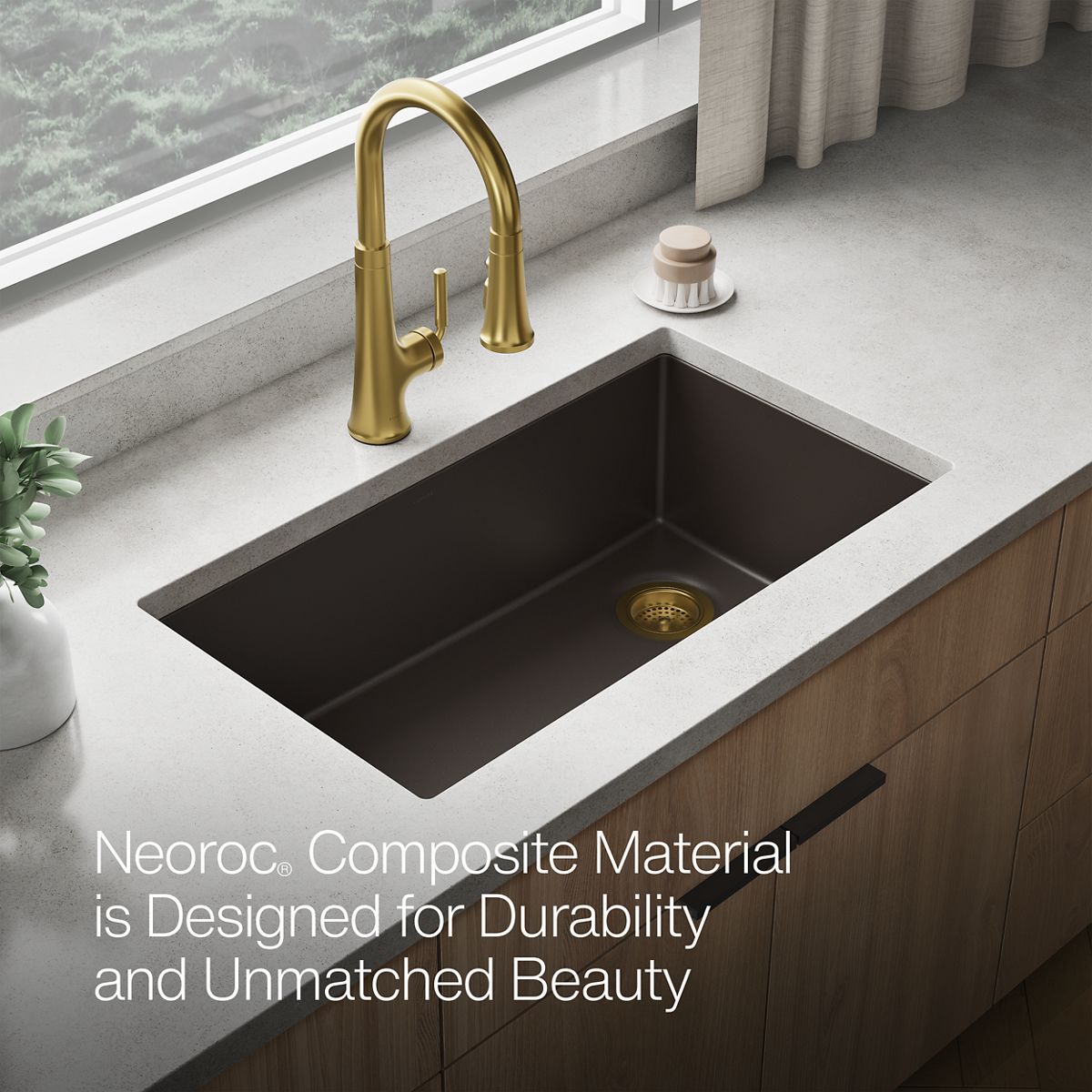 KOHLER K-36747 Billings 32-1/2" Undermount Single-bowl Kitchen Sink, Matte Brown - Detail image of a product feature