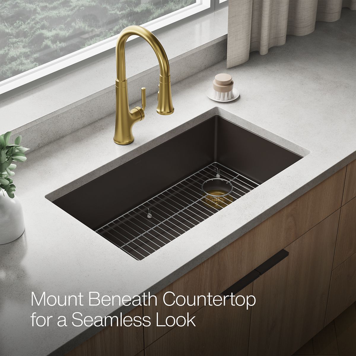 KOHLER K-36747 Billings 32-1/2" Undermount Single-bowl Kitchen Sink, Matte Brown - image focused on single product story