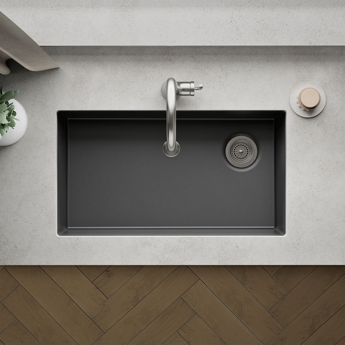 KOHLER K-36747 Billings 32-1/2" Undermount Single-bowl Kitchen Sink, Matte Graphite - Detail image of a product feature