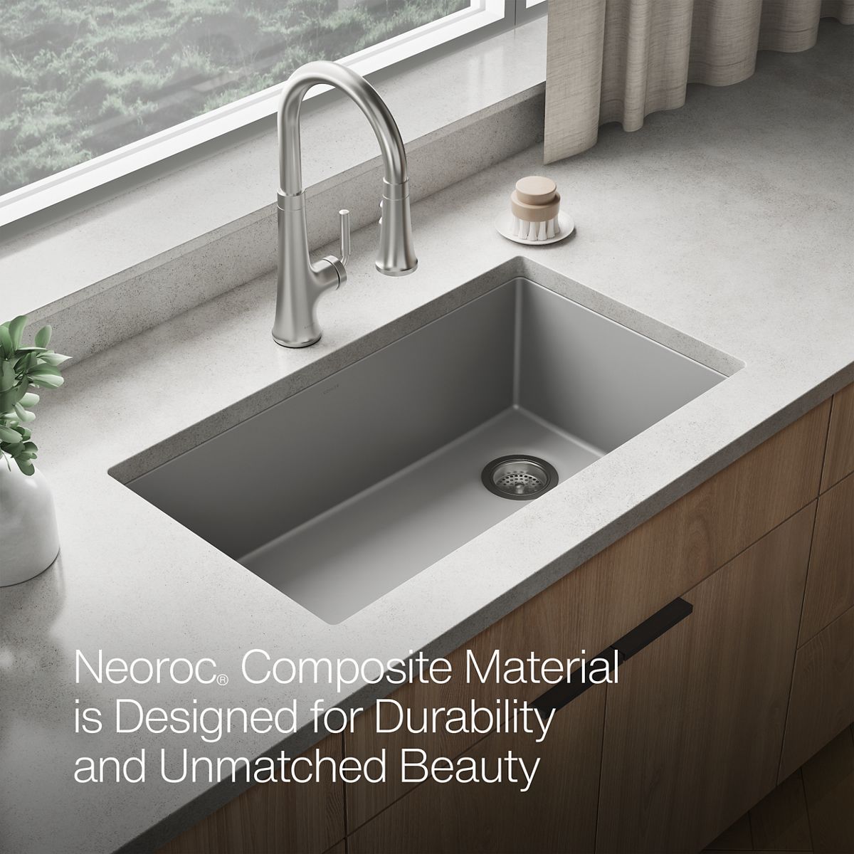 KOHLER K-36747 Billings 32-1/2" Undermount Single-bowl Kitchen Sink, Matte Grey - Detail image of a product feature