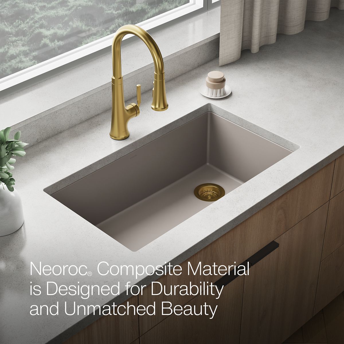 KOHLER K-36747 Billings 32-1/2" Undermount Single-bowl Kitchen Sink, Matte Taupe - Detail image of a product feature