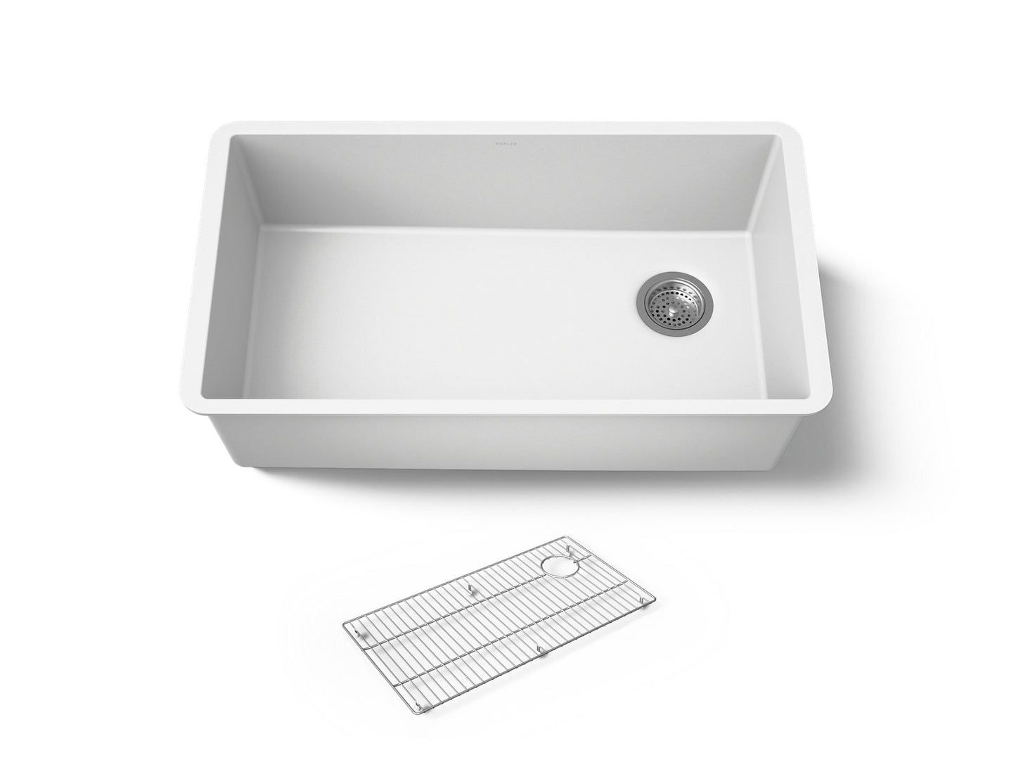 KOHLER K-36747 Billings 32-1/2" Undermount Single-bowl Kitchen Sink, Matte White - 3/4 view of product
