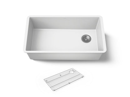 KOHLER K-36747 Billings 32-1/2" Undermount Single-bowl Kitchen Sink, Matte White - 3/4 view of product