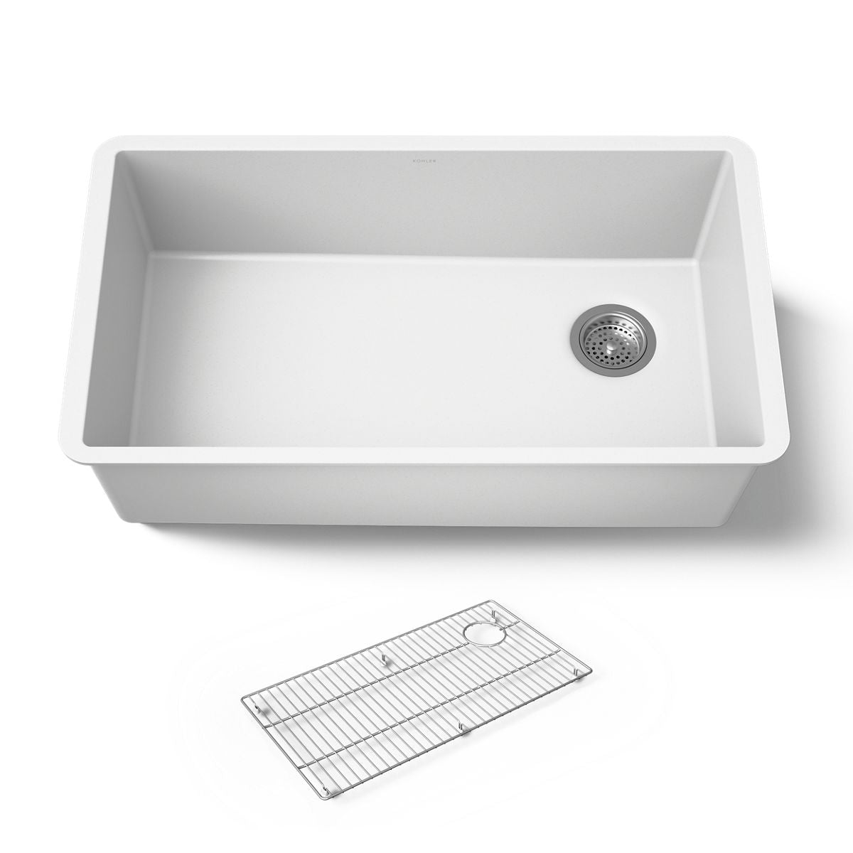 KOHLER K-36747 Billings 32-1/2" Undermount Single-bowl Kitchen Sink, Matte White - 3/4 view of product