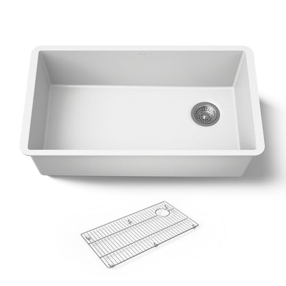 KOHLER K-36747 Billings 32-1/2" Undermount Single-bowl Kitchen Sink, Matte White - 3/4 view of product