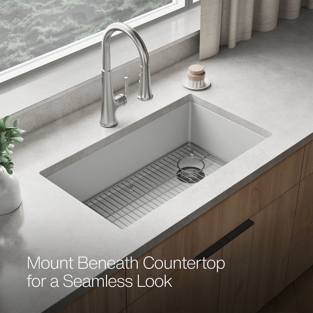 KOHLER K-36747 Billings 32-1/2" Undermount Single-bowl Kitchen Sink, Matte White - image focused on single product story