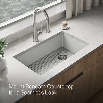 KOHLER K-36747 Billings 32-1/2" Undermount Single-bowl Kitchen Sink, Matte White - image focused on single product story