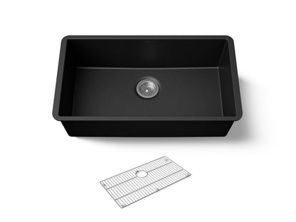 KOHLER K-36748 Billings 32-1/2" Undermount Single-bowl Kitchen Sink, Matte Black - 3/4 view of product