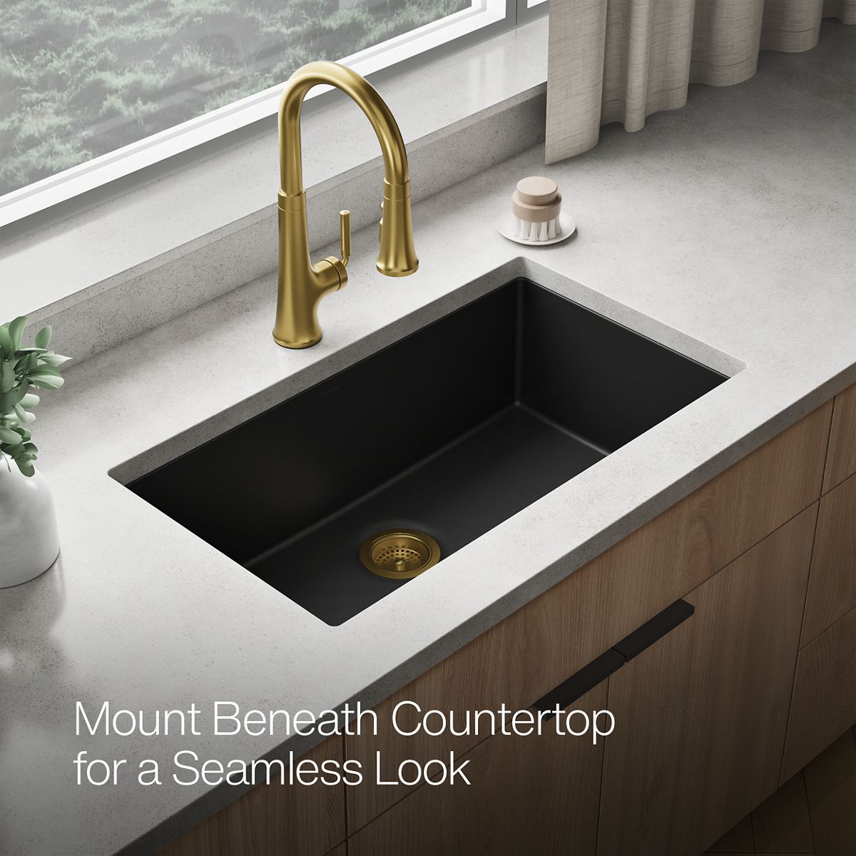 KOHLER K-36748 Billings 32-1/2" Undermount Single-bowl Kitchen Sink, Matte Black - Detail image of a product feature