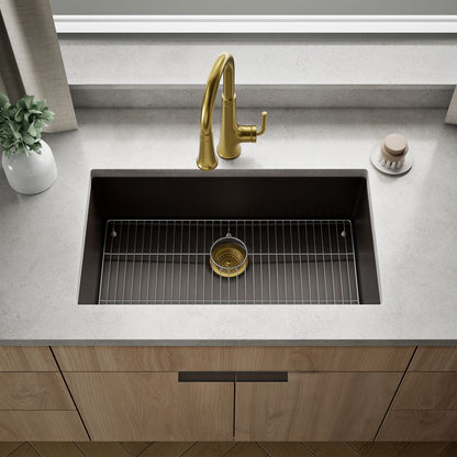 KOHLER K-36748 Billings 32-1/2" Undermount Single-bowl Kitchen Sink, Matte Brown - Shows close up detail of product in room