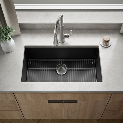 KOHLER K-36748 Billings 32-1/2" Undermount Single-bowl Kitchen Sink, Matte Graphite - Shows close up detail of product in roo