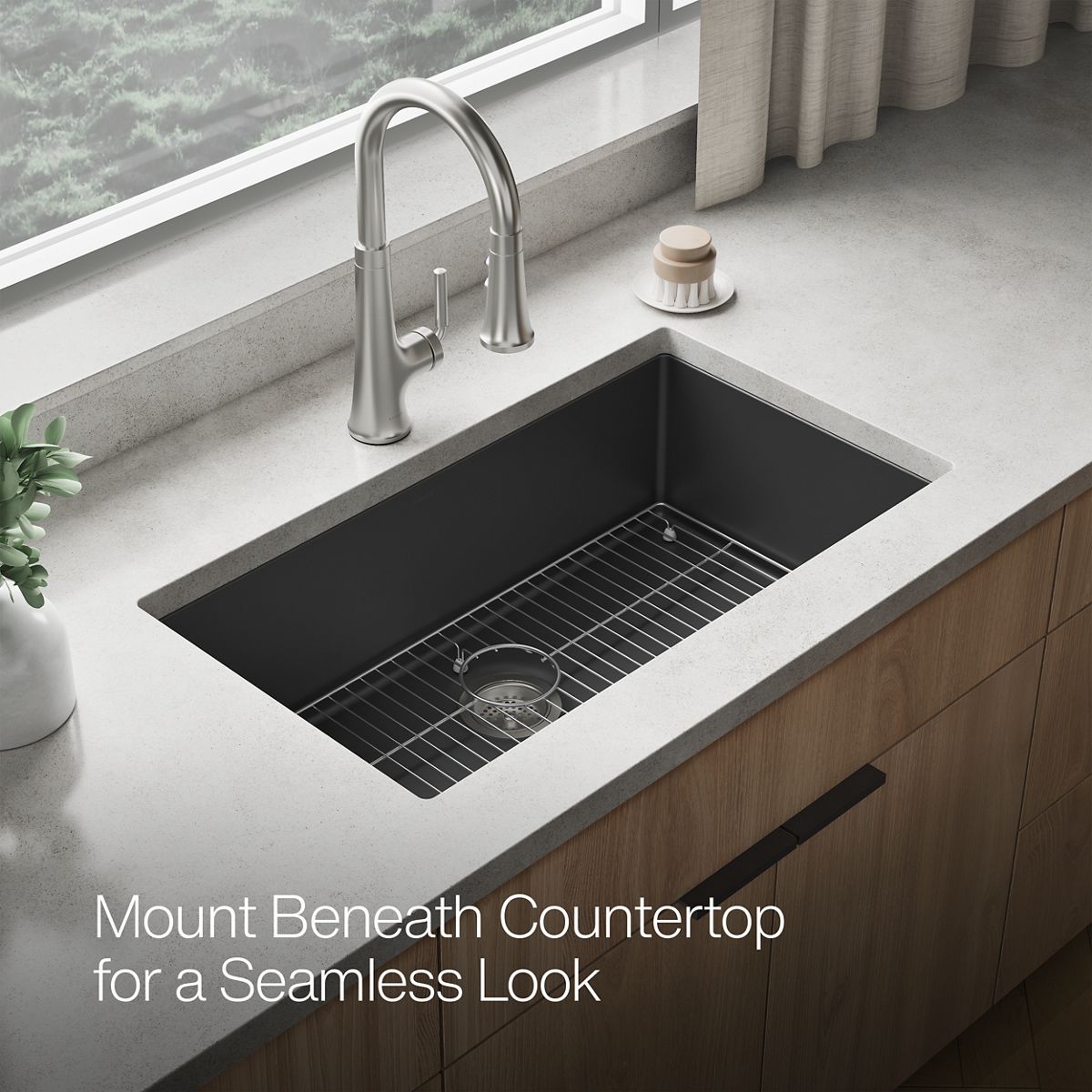 KOHLER K-36748 Billings 32-1/2" Undermount Single-bowl Kitchen Sink, Matte Graphite - image focused on single product story
