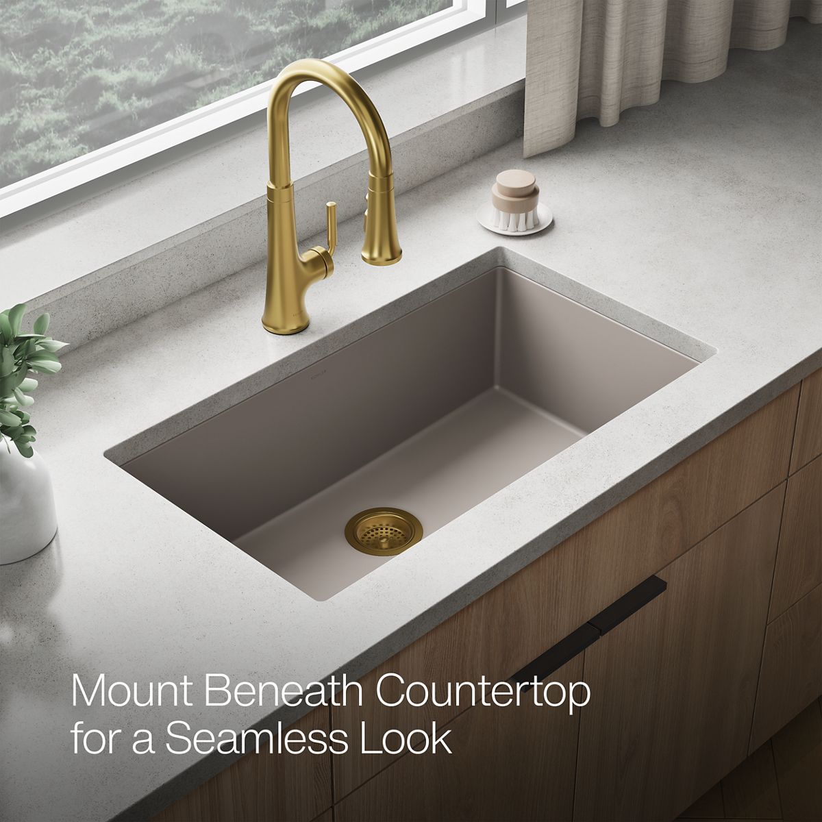 KOHLER K-36748 Billings 32-1/2" Undermount Single-bowl Kitchen Sink, Matte Taupe - Detail image of a product feature