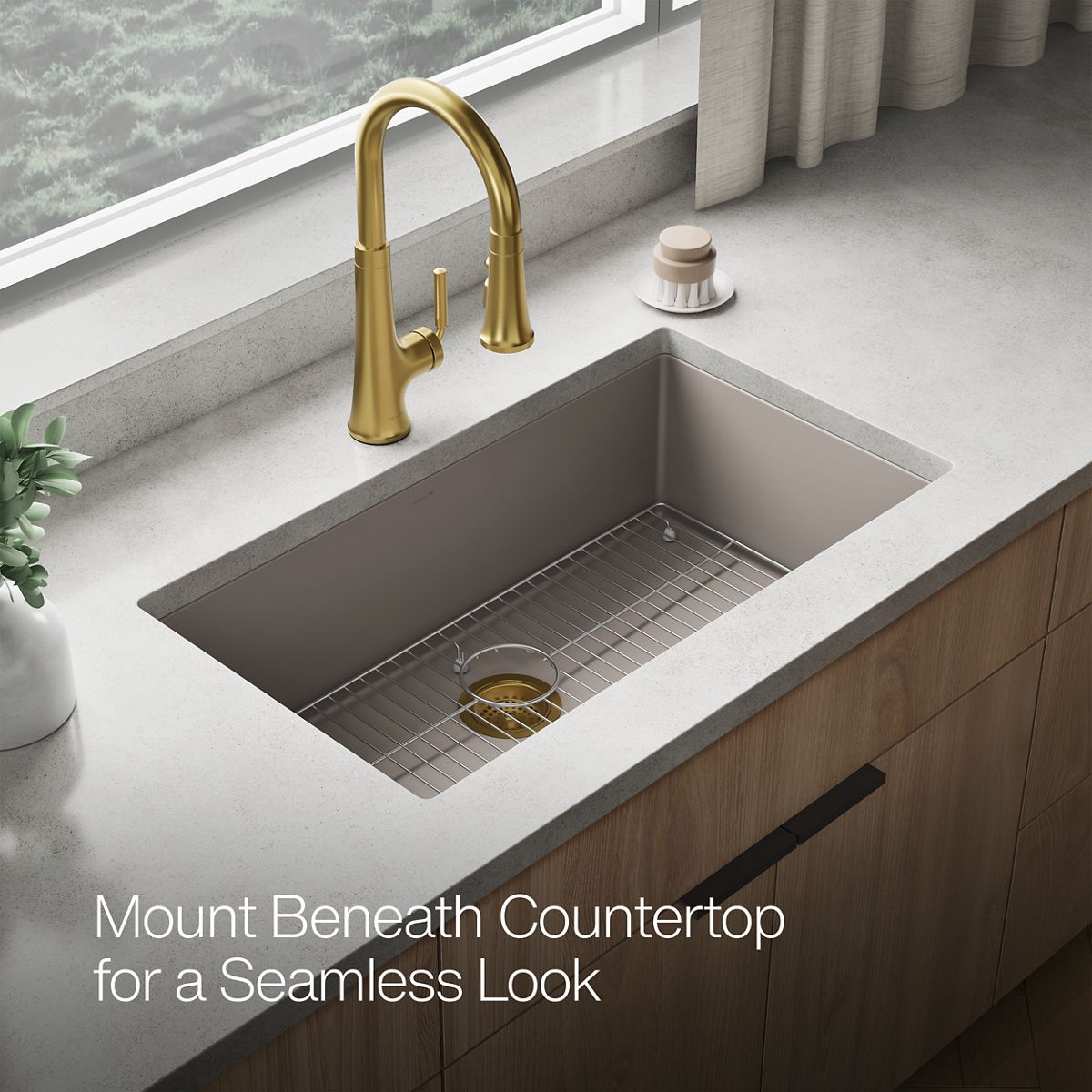 KOHLER K-36748 Billings 32-1/2" Undermount Single-bowl Kitchen Sink, Matte Taupe - image focused on single product story