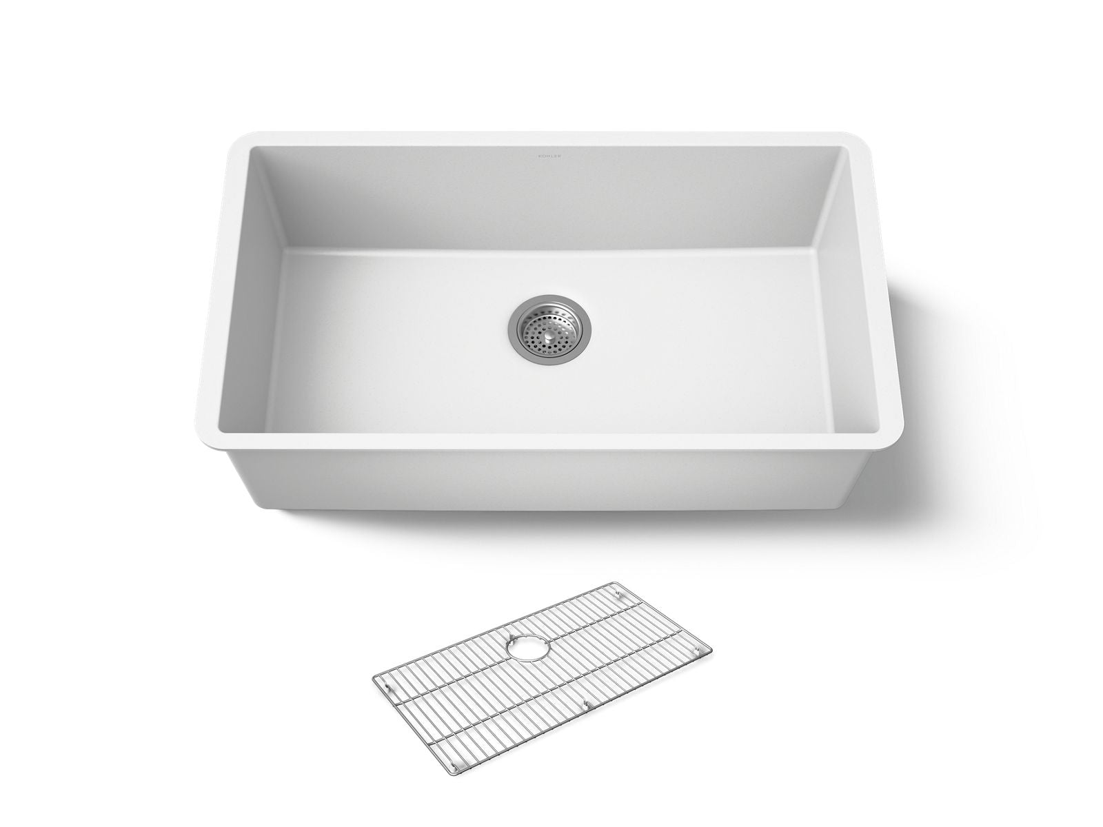 KOHLER K-36748 Billings 32-1/2" Undermount Single-bowl Kitchen Sink, Matte White - 3/4 view of product
