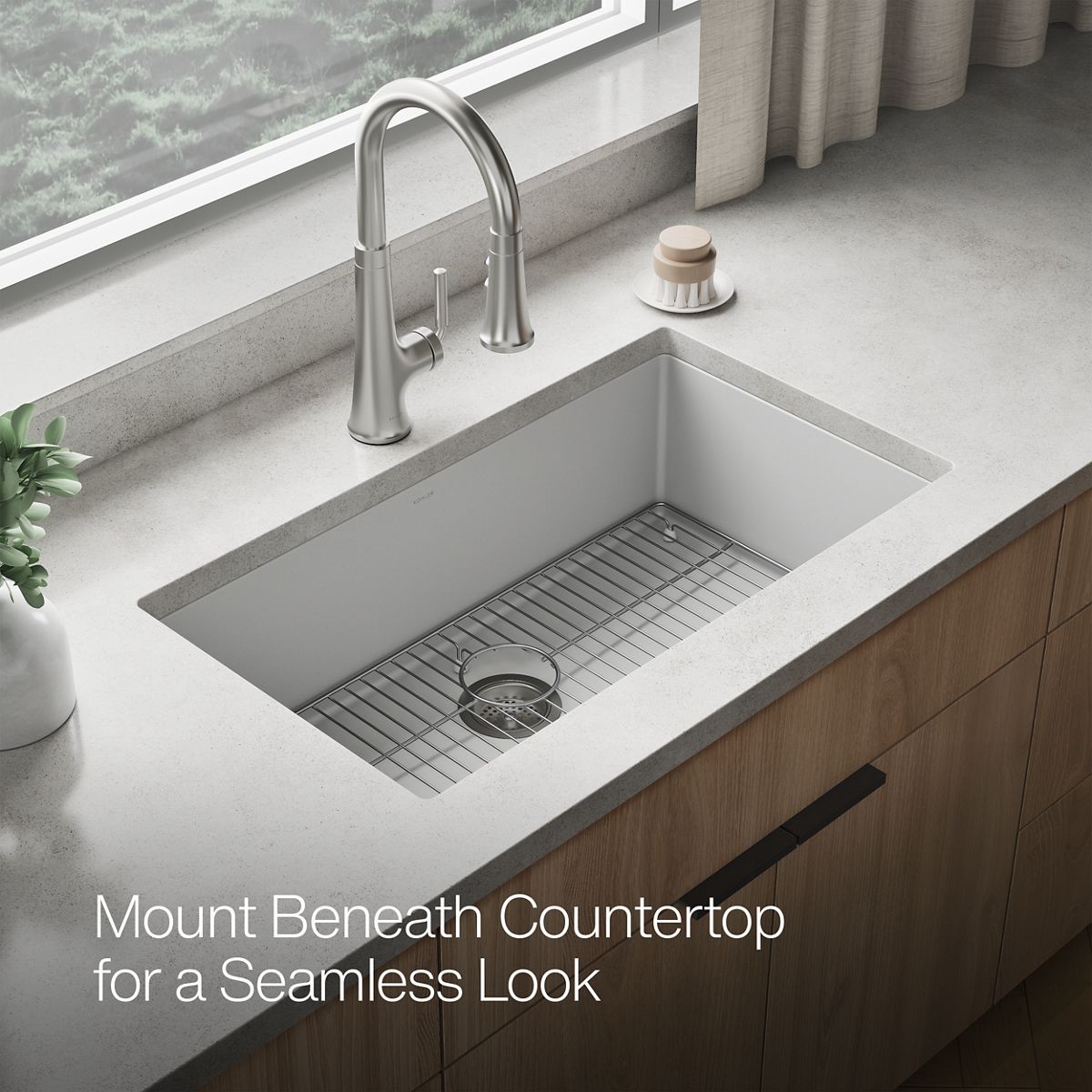 KOHLER K-36748 Billings 32-1/2" Undermount Single-bowl Kitchen Sink, Matte White - image focused on single product story