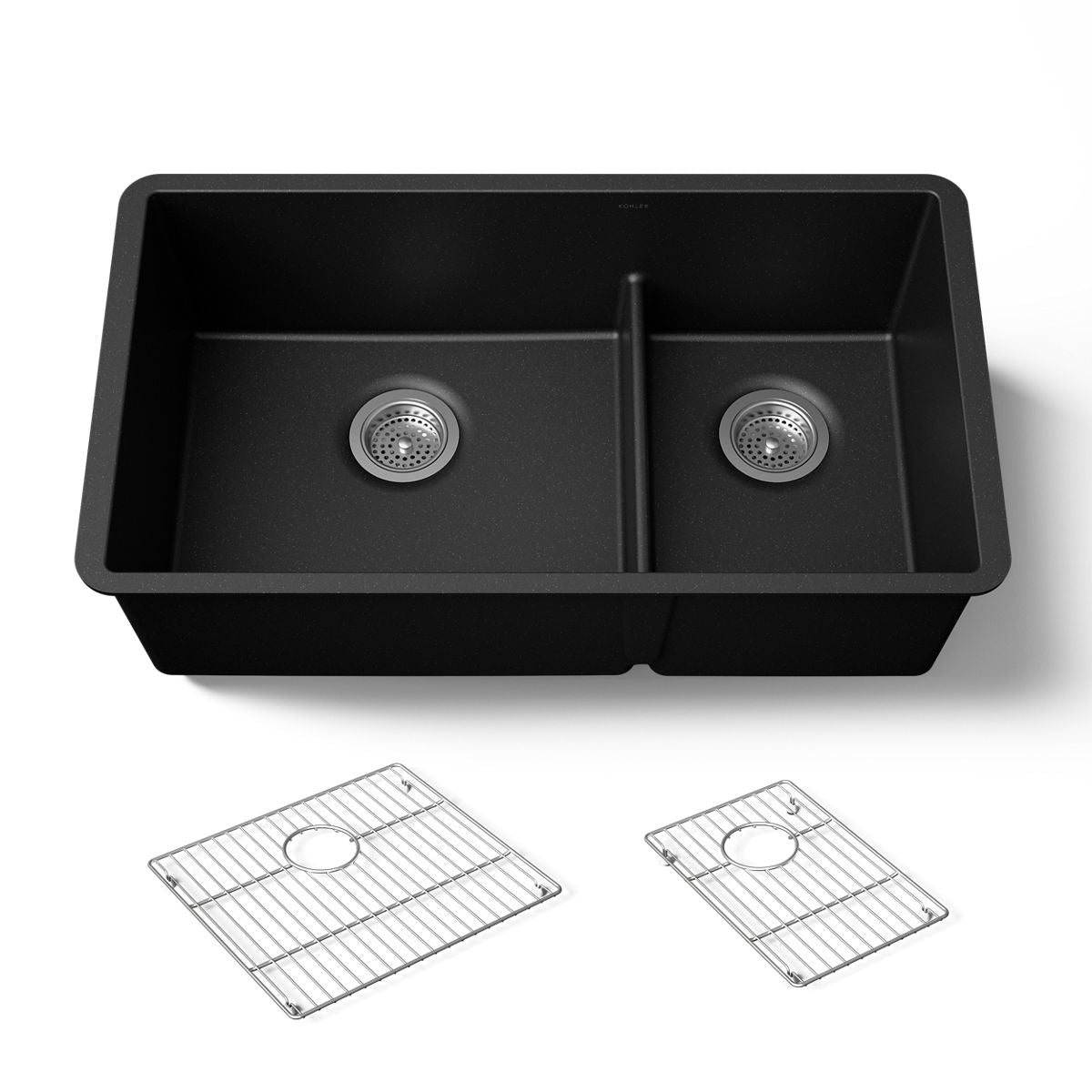 KOHLER K-36749 Billings 32-1/2" Undermount Double-bowl Kitchen Sink, Matte Black - 3/4 view of product
