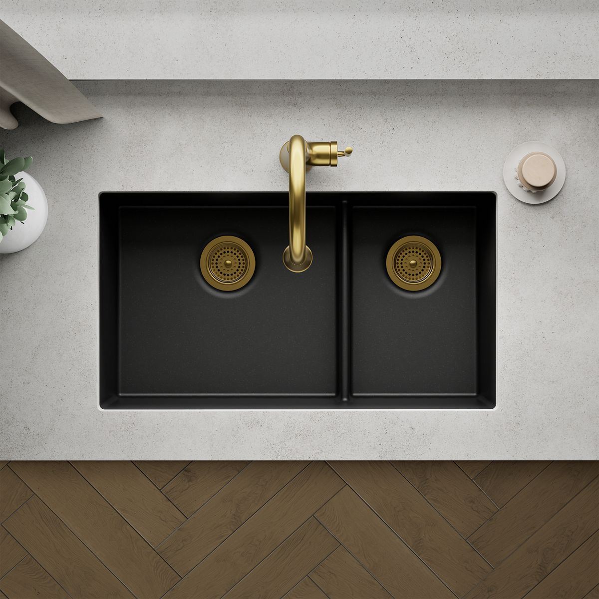 KOHLER K-36749 Billings 32-1/2" Undermount Double-bowl Kitchen Sink, Matte Black - Detail image of a product feature
