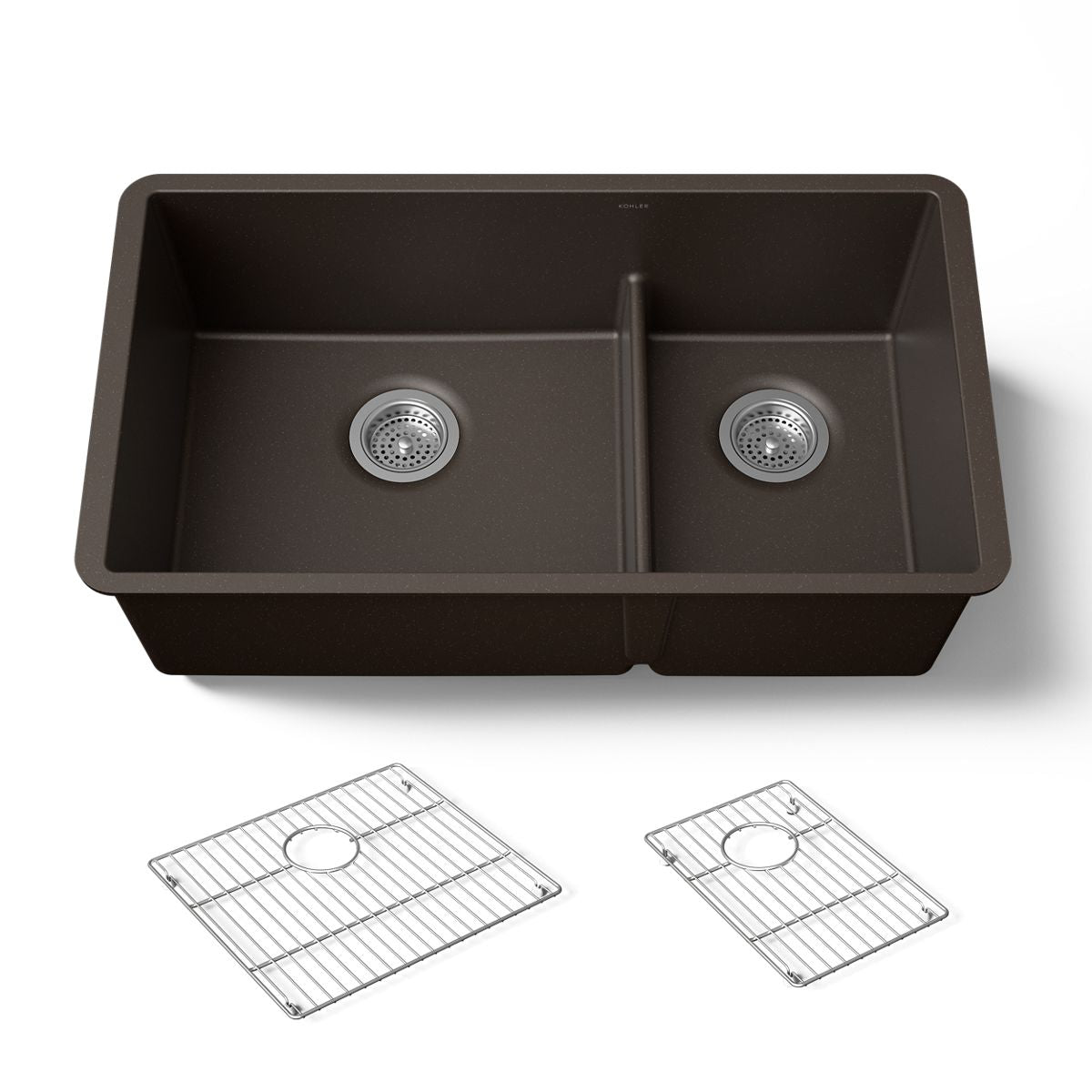 KOHLER K-36749 Billings 32-1/2" Undermount Double-bowl Kitchen Sink, Matte Brown - 3/4 view of product