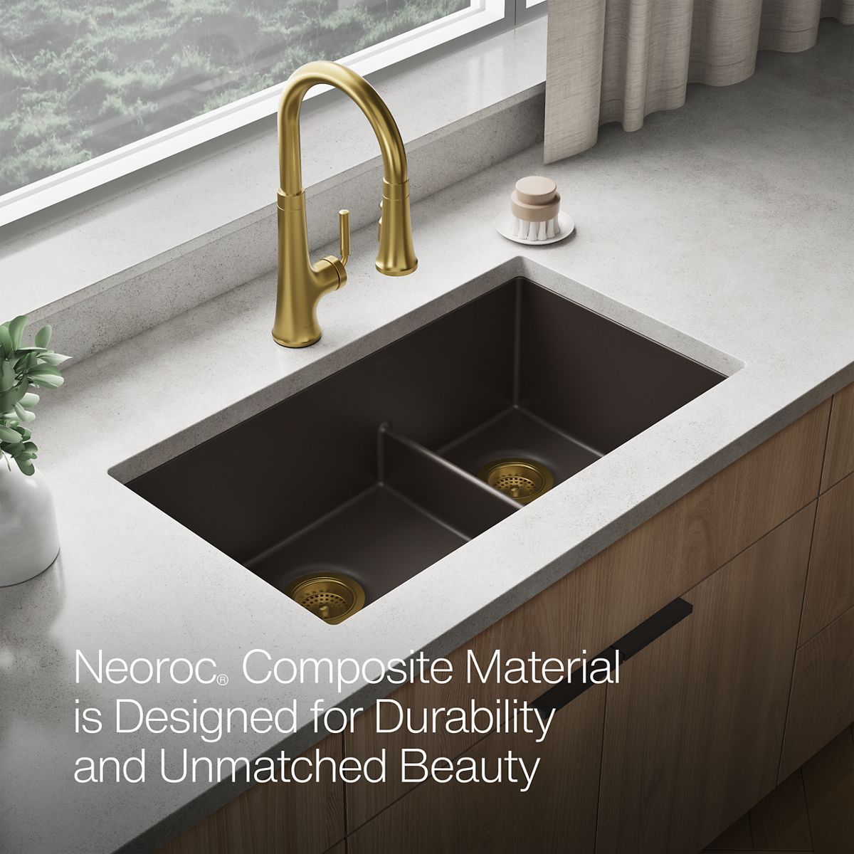 KOHLER K-36749 Billings 32-1/2" Undermount Double-bowl Kitchen Sink, Matte Brown - Detail image of a product feature