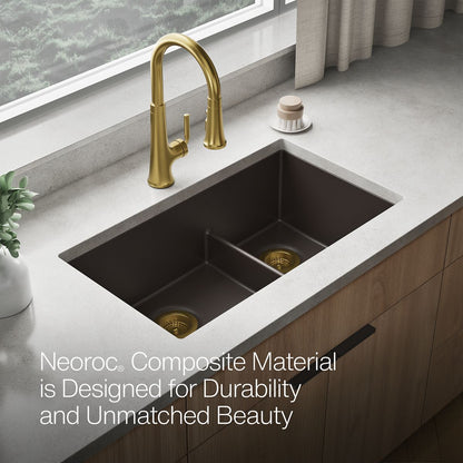 KOHLER K-36749 Billings 32-1/2" Undermount Double-bowl Kitchen Sink, Matte Brown - Detail image of a product feature