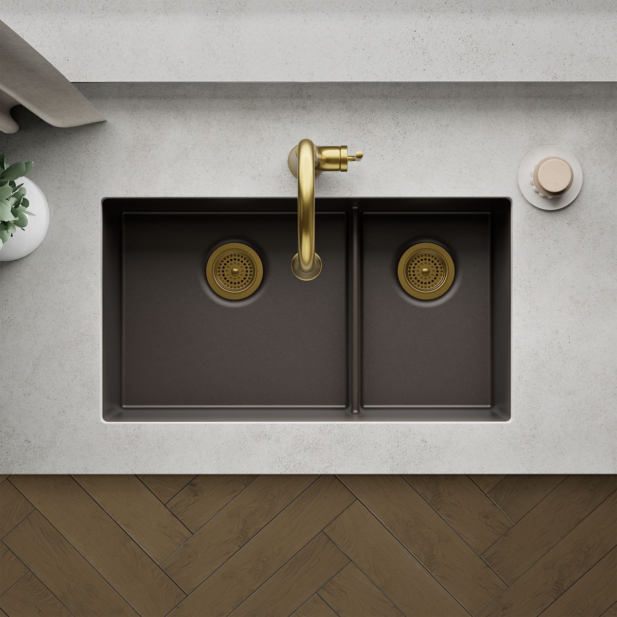 KOHLER K-36749 Billings 32-1/2" Undermount Double-bowl Kitchen Sink, Matte Brown - Detail image of a product feature