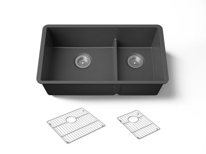 KOHLER K-36749 Billings 32-1/2" Undermount Double-bowl Kitchen Sink, Matte Graphite - 3/4 view of product