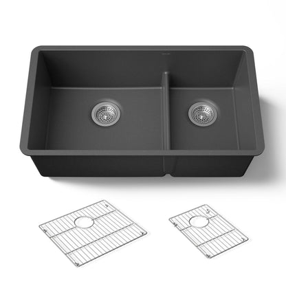 KOHLER K-36749 Billings 32-1/2" Undermount Double-bowl Kitchen Sink, Matte Graphite - 3/4 view of product