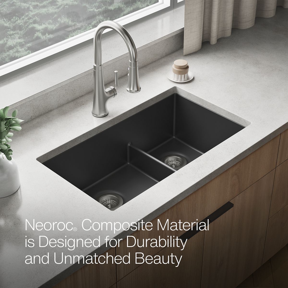 KOHLER K-36749 Billings 32-1/2" Undermount Double-bowl Kitchen Sink, Matte Graphite - Detail image of a product feature
