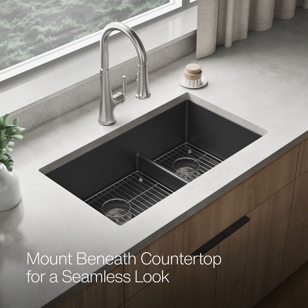 KOHLER K-36749 Billings 32-1/2" Undermount Double-bowl Kitchen Sink, Matte Graphite - image focused on single product story