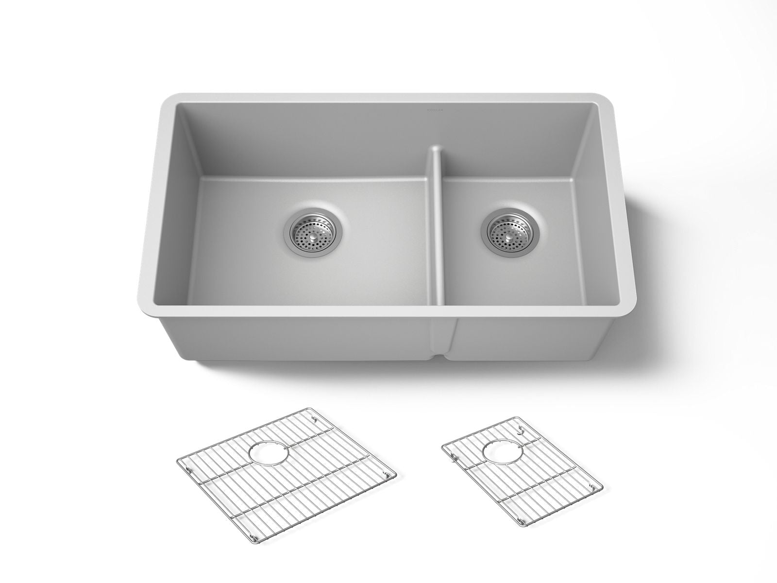 KOHLER K-36749 Billings 32-1/2" Undermount Double-bowl Kitchen Sink, Matte Grey - 3/4 view of product