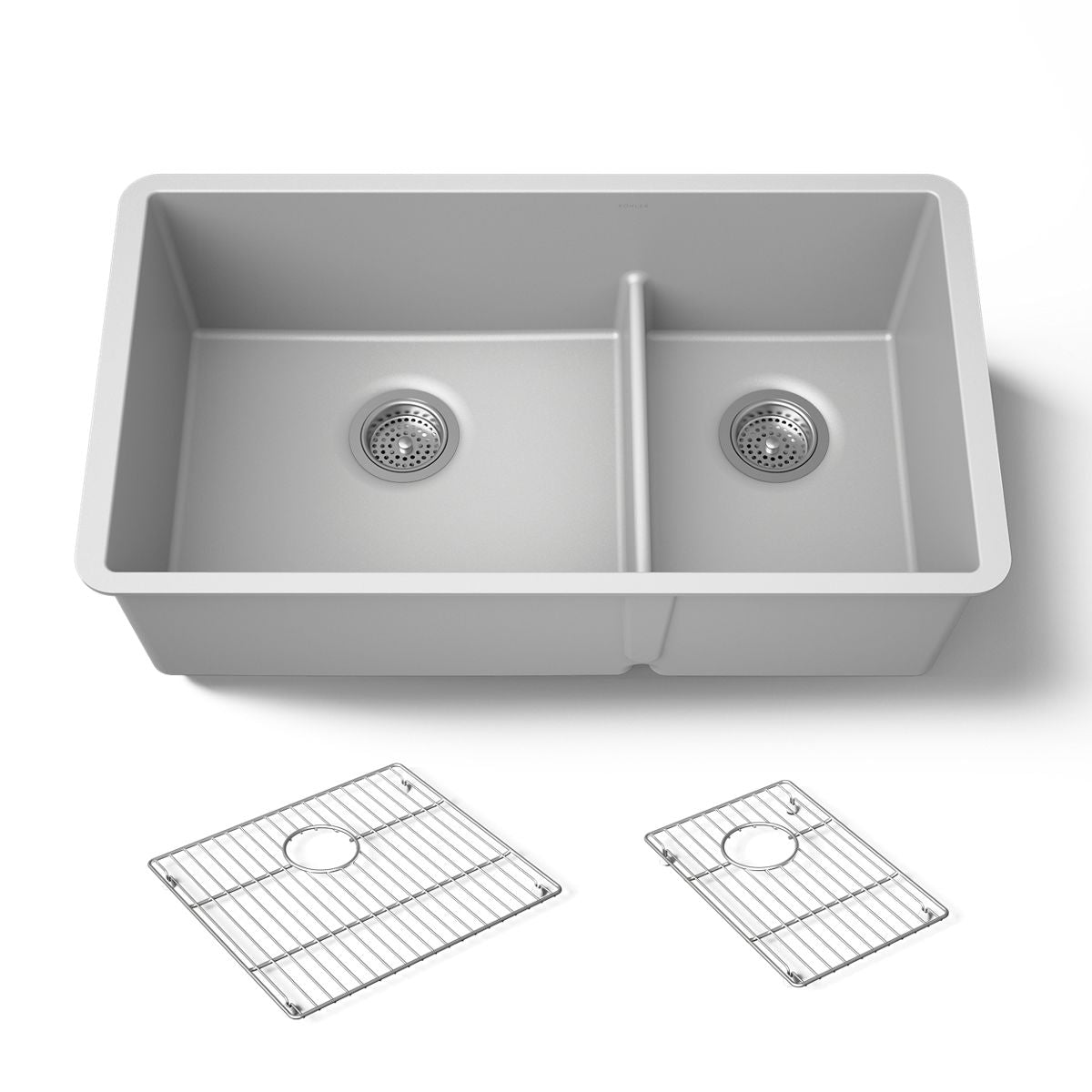 KOHLER K-36749 Billings 32-1/2" Undermount Double-bowl Kitchen Sink, Matte Grey - 3/4 view of product