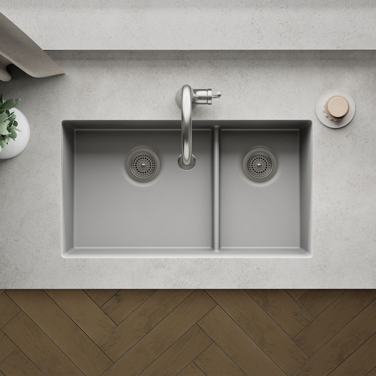 KOHLER K-36749 Billings 32-1/2" Undermount Double-bowl Kitchen Sink, Matte Grey - Detail image of a product feature