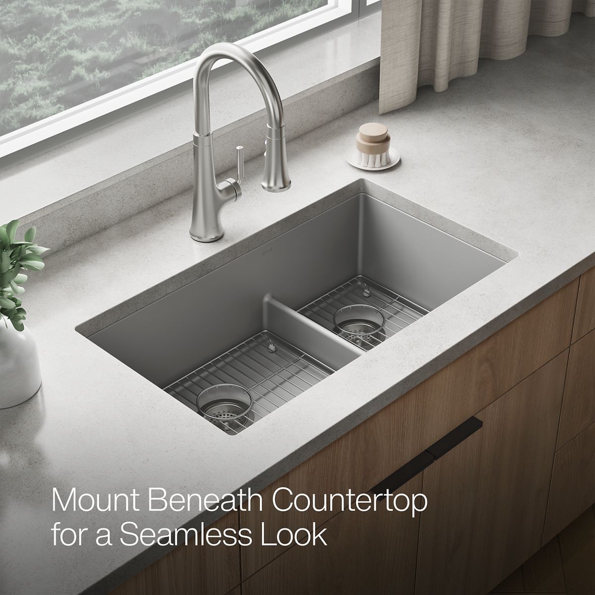 KOHLER K-36749 Billings 32-1/2" Undermount Double-bowl Kitchen Sink, Matte Grey - image focused on single product story