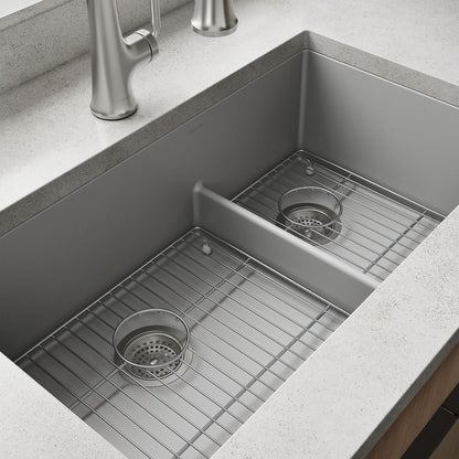 KOHLER K-36749 Billings 32-1/2" Undermount Double-bowl Kitchen Sink, Matte Grey