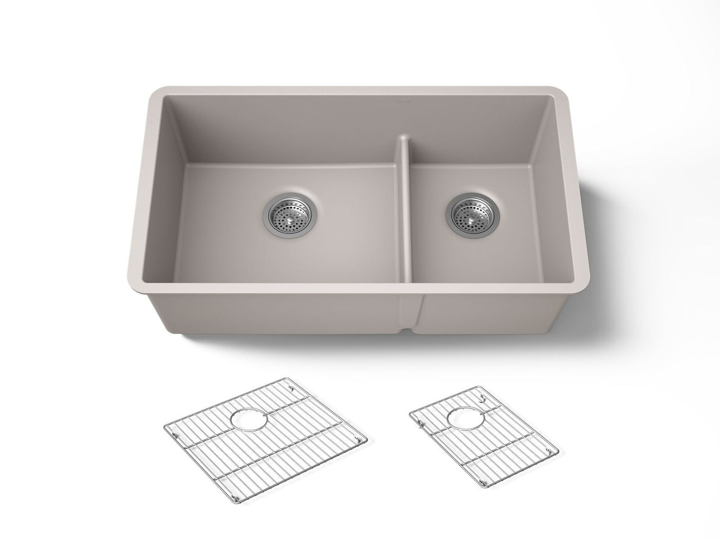 KOHLER K-36749 Billings 32-1/2" Undermount Double-bowl Kitchen Sink, Matte Taupe - 3/4 view of product