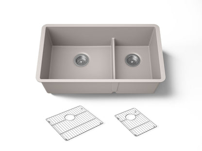 KOHLER K-36749 Billings 32-1/2" Undermount Double-bowl Kitchen Sink, Matte Taupe - 3/4 view of product