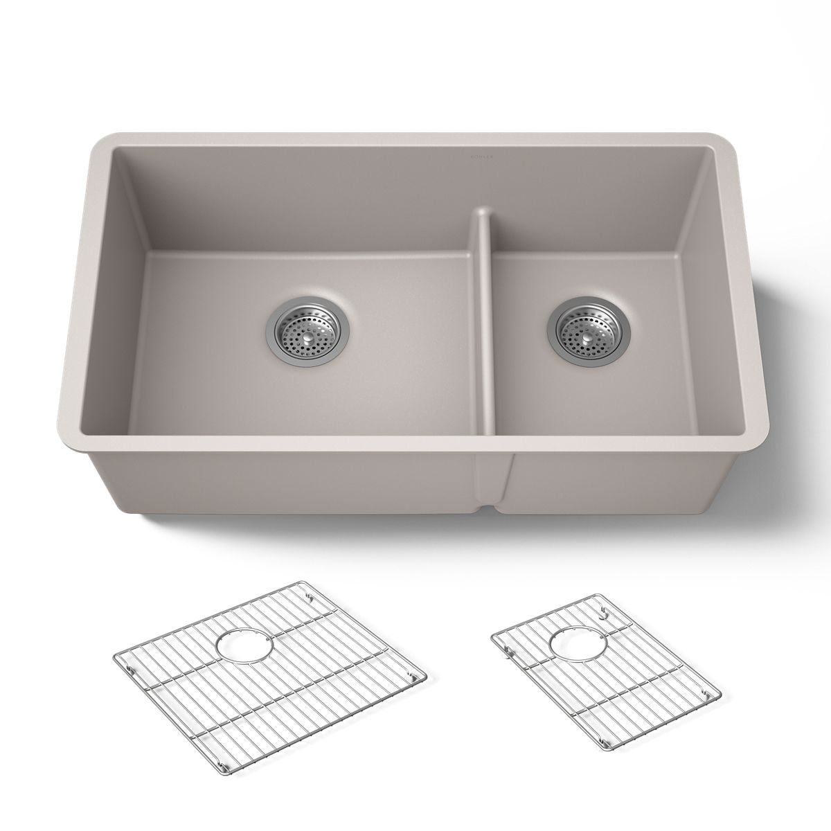 KOHLER K-36749 Billings 32-1/2" Undermount Double-bowl Kitchen Sink, Matte Taupe - 3/4 view of product