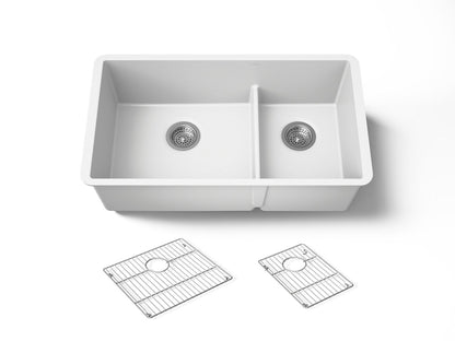 KOHLER K-36749 Billings 32-1/2" Undermount Double-bowl Kitchen Sink, Matte White - 3/4 view of product