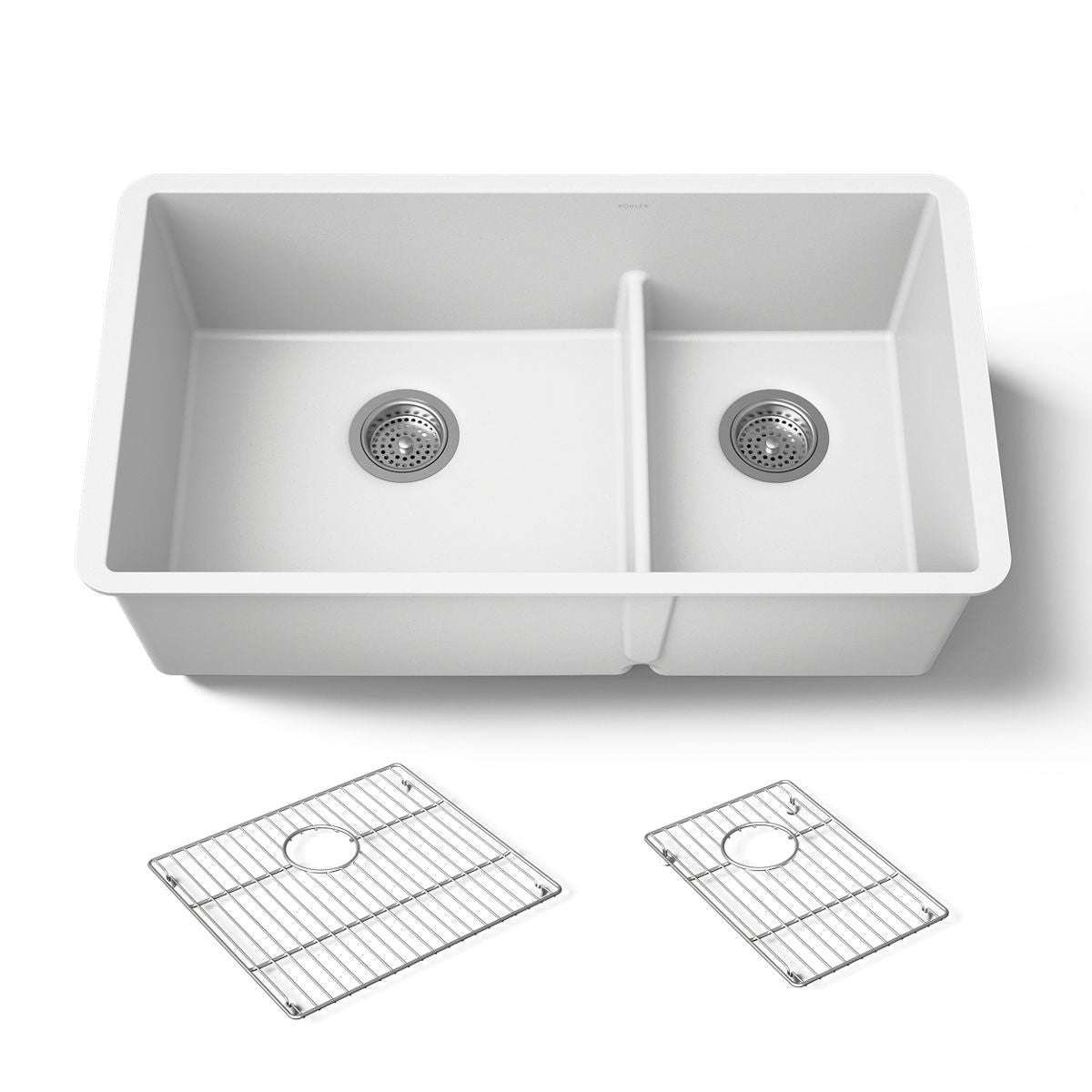 KOHLER K-36749 Billings 32-1/2" Undermount Double-bowl Kitchen Sink, Matte White - 3/4 view of product