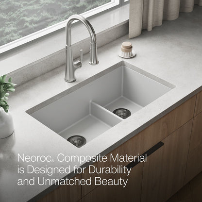 KOHLER K-36749 Billings 32-1/2" Undermount Double-bowl Kitchen Sink, Matte White - Detail image of a product feature
