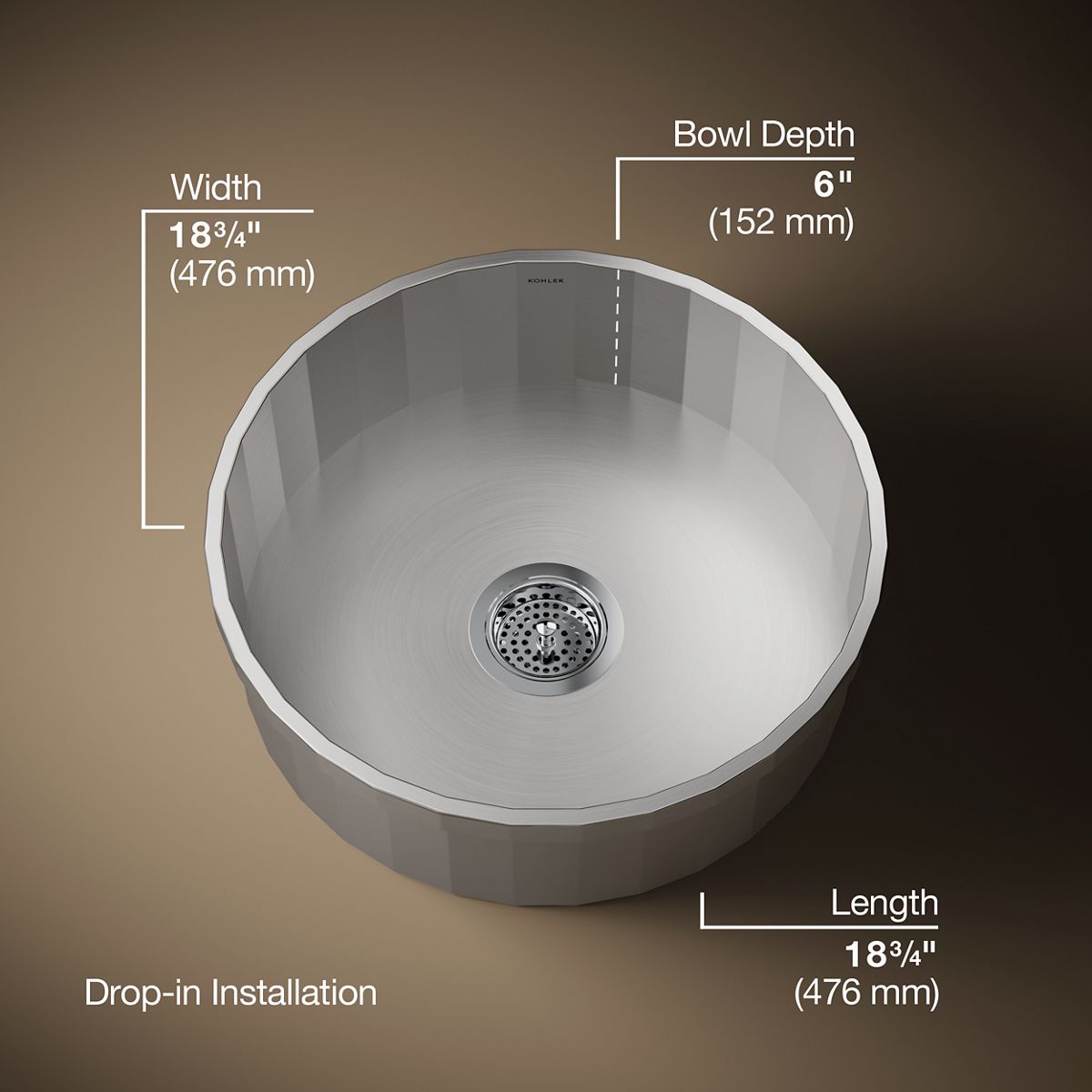 KOHLER K-3674 Brinx 18-3/4" top-mount single-bowl bar sink