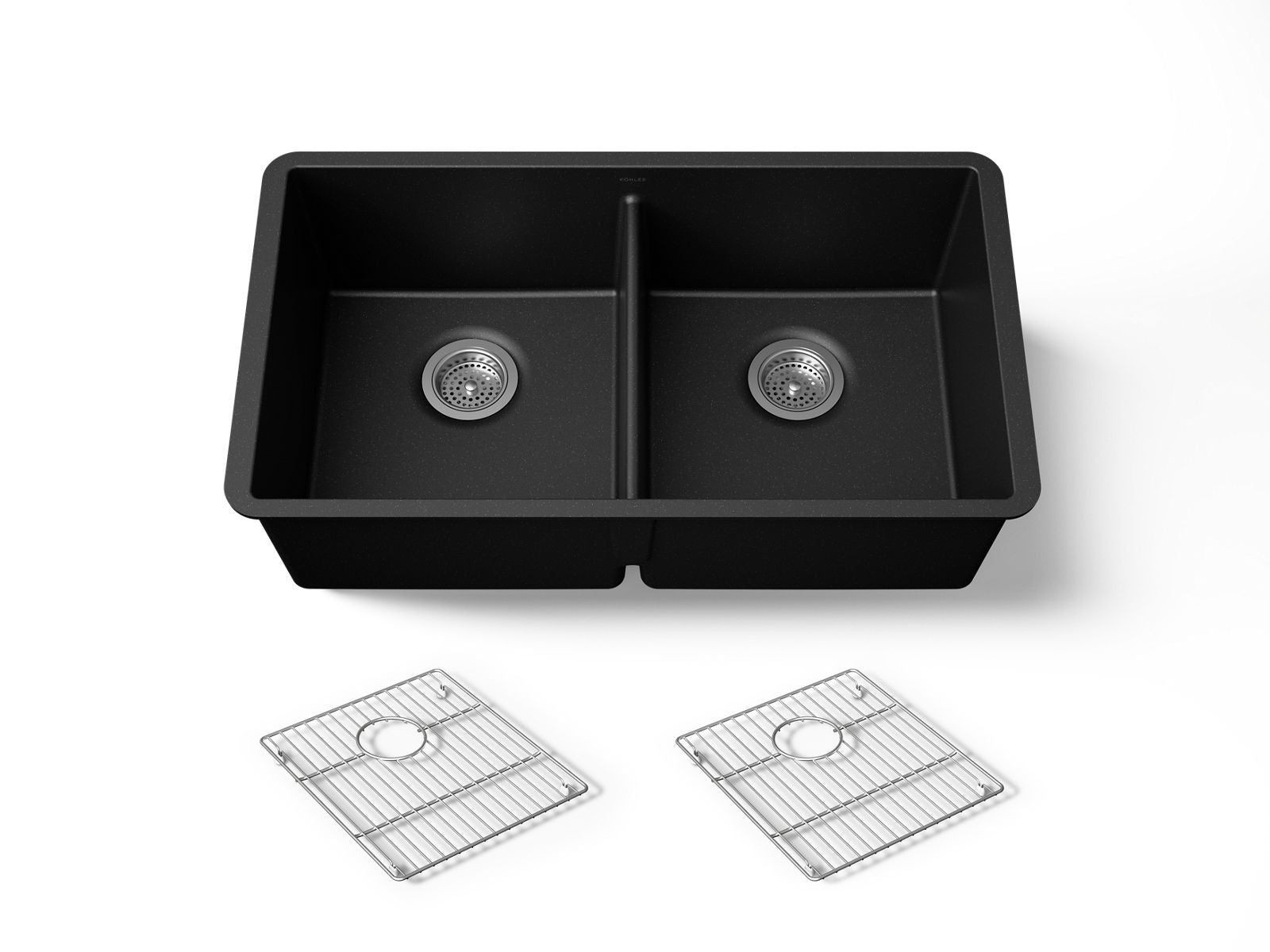 KOHLER K-36750 Billings 32-1/2" Undermount Double-bowl Kitchen Sink, Matte Black - 3/4 view of product