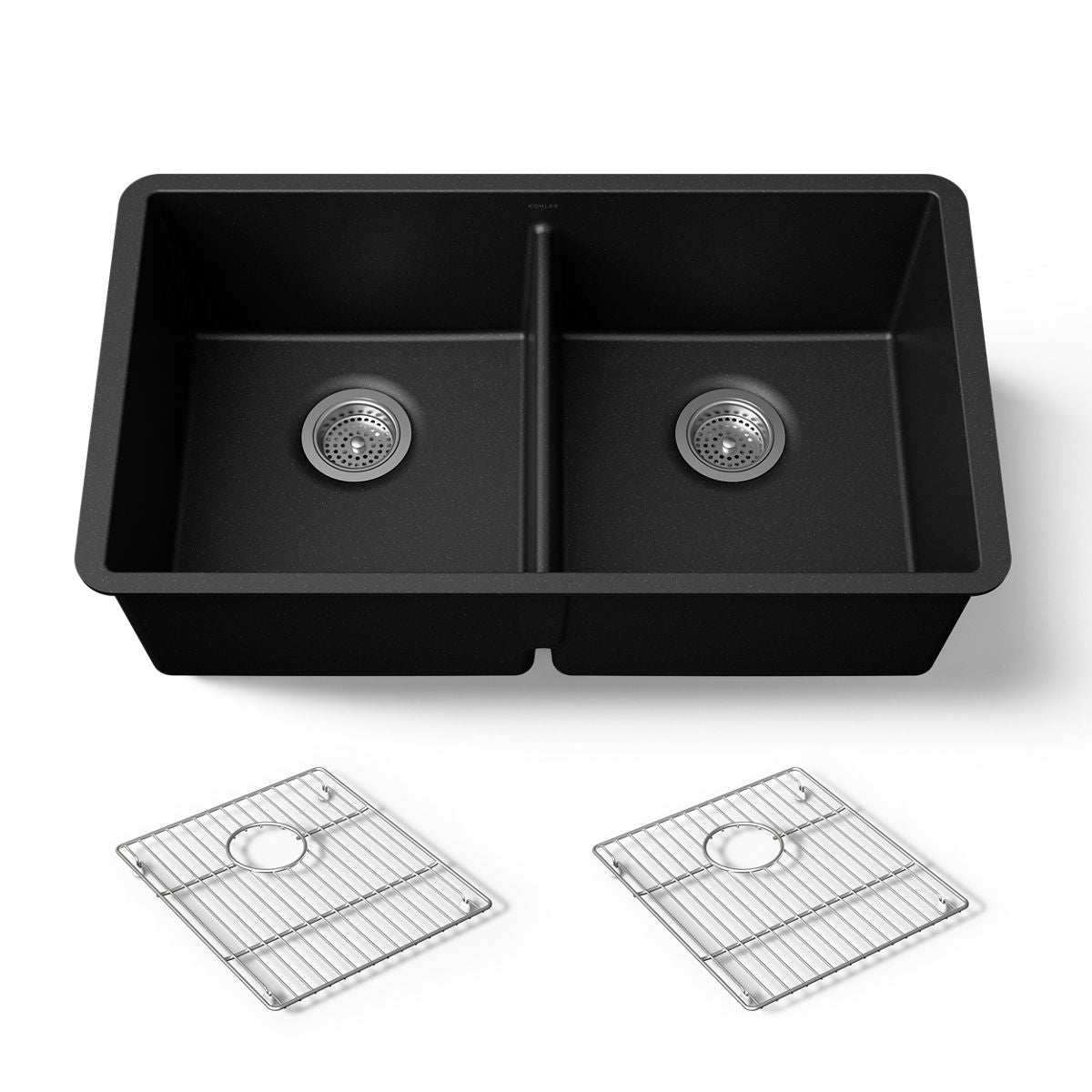 KOHLER K-36750 Billings 32-1/2" Undermount Double-bowl Kitchen Sink, Matte Black - 3/4 view of product