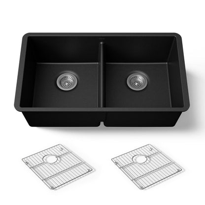 KOHLER K-36750 Billings 32-1/2" Undermount Double-bowl Kitchen Sink, Matte Black - 3/4 view of product